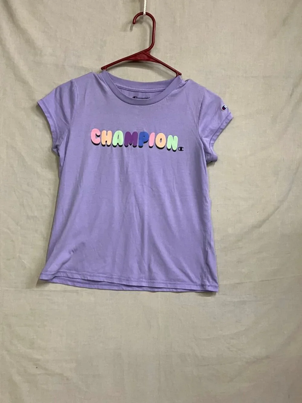 Champion Athletic T Shirt Youth Girls Size XL Purple Short Sleeves Script Logo